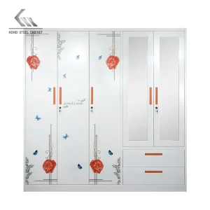 Mueble para el hogar Metal 5 Puerta Almacenamiento de Hierro Patrón Armario de Acero Dormitorio con Espejo