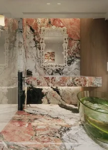 Luxury Villa Four Centry Natural Stone Bathtub and Bathroom Marble Floor and Wall Design