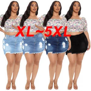 Custom Plus Size Denim Skirts High Waist