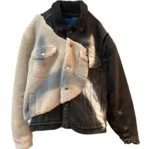 High Quality Custom Logo Casual Denim Jacket with Sherpa Fleece