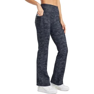 Custom High Waist Fleece Lined Camo Flare Leggings High Quality Thermal Winter Yoga Pants for Women