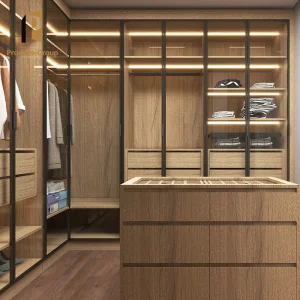 Luxury Wardrobe Glass Wooden Walk in Closet Wardrobe With Accessories