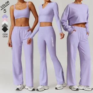 Yoga Set Women Running Sports Fitness Suit Shirts/Bra/Hoodie &amp; Workout Flared Pants Gym Sportwear
