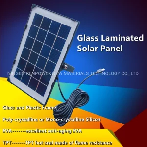 6V 3W 5W 15W 25W Luz Solar LED Duradera Panel Solar Laminado de Vidrio de Super Calidad para Luz Exterior