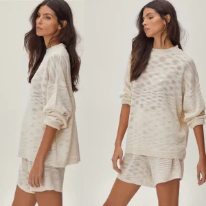 Manufacturer China Good Quality Competitive Price New Fashion Slouch Knit Sweat and Shorts Set Relaxed Knitted Women Leisure Household Women Loungewear