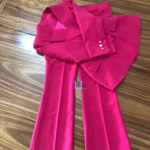 Women's Pink/White 2-Piece Long Office Suit Set
