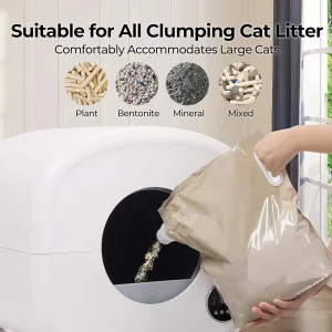 Caixa de Areia Automática de Grande Capacidade 68L com Controle por APP Acessório de Limpeza de Excrementos de Gato em Plástico