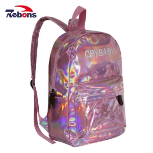 Mochila escolar rosa mini brilhante