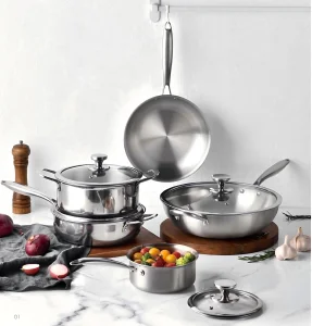 Factory Stainless Steel Cooking Pot Set with Glass Lid Induction &amp; Gas Ready Durable, OEM&amp;ODM