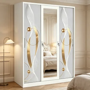 Top Sale China Steel 3 Door Wardrobe with Mirror and Hanging Rod Lockable Almirah Knock Down Clothes Storage Cabinet In Bedroom