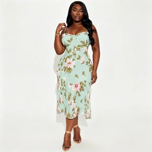 Vestido midi de alças finas verde menta