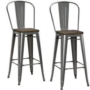 Cheap Commercial Furniture Metal Counter Height Bar Stool with Backrest and Solid Wood Seat for Kitchen Bar