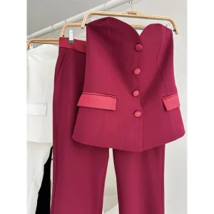 Sobe Women's ECRU Satin Suit Set Two Piece Blazer Pants