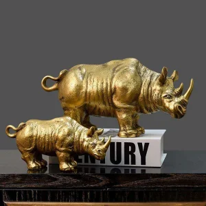 Wholesale Resin Showpieces for Home Decoration Gold Decor Luxury Modern Gold Rhino Figurine Statue Sculpture