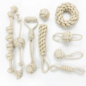 High Quality Hemp Rope Knot Toys Molar Pet Toys Rope Ball Chew Play Bite Pet Dog Toy Set Teeth Cleaning Cotton Linen 9 Piece