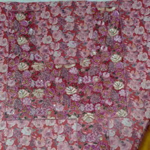 Custom Hand Beaded Floral Embroidery U-Neck Blouse