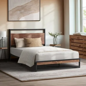 Solución de instalación fácil para el dormitorio, cama de plataforma de acero, cama de hierro con cabecera, cama de tamaño king, queen y full, marco de cama de metal