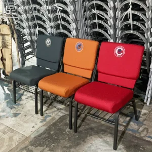 Wholesale Cheap Stackable Metal Interlocking Padded Red Black Chair