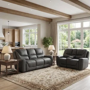 Ergonomic High Density Foam Lumbar Support Black Leather Electric Recliner Sofa