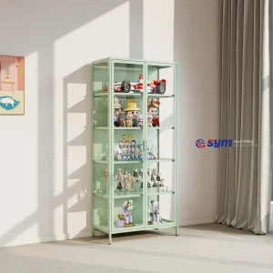 Heavy Gauge Metal Frame Glass Display Cabinet, Moisture-proof Action Figure Showcase Wardrobe with Secure Lock Set