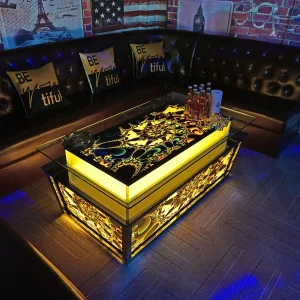 High Quality Modern LED VIP Club Bar Hookah Lounge Karaoke Room Furniture New Style Luxury Metal KTV Coffee Bar Table
