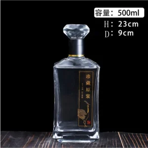 Square Cork Finish High Quality Transparent Glass Bottle for Distillery