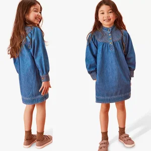 Wholesale China Customized High Quality Top Sale Girls Kids Summer Clothes Seagrass Denim Blue Baby Dresses
