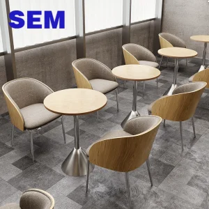 SEM Industrial Bistro Dining Table and Chair Set Luxury Food Court Coffee Tea Shop Restaurant Diner Wood Table and Chair Set
