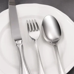 Inovador Cabo de Gravação 304 Aço Inoxidável Utensílios de Cozinha com Colher, Garfo e Faca com Certificação FDA/LFGB/SGS/UE