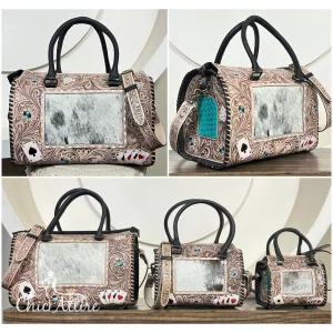 Western Hand Tooled Leather Large Speedy Bag Set
