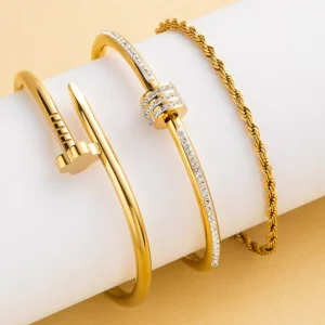 Luxury Brand Cuff Nail Bracelet 18K Yellow Gold with Diamonds Bangle Fashion Jewellery Accessories