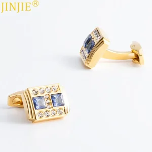 OEM JINJIE Ready To Ship Gold Plated Dark Blue Zirconia French Cufflinks For Men Suit Accessories CS0100 Manufacturers, Suppliers