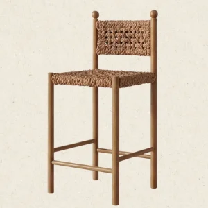 Modern Natural Woven Backrest Armchair Hand-woven Seaweed bar stool High Legged Chair Suitable For Hotels And Restaurants
