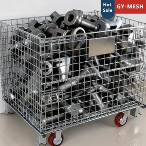 Galvanized Wire Mesh Cage Warehouse Container Foldable Metal Rolling Storage Cage High Quality
