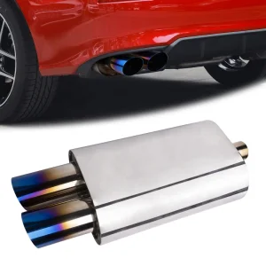 FTHP 51mm 63mm Dual Outlet Flat Oval Stainless Steel Exhaust Muffler 235*353mm Straight Flow Performance Silencer