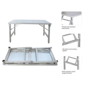New Product Golden Supplier Food Grade 60 X 60 Foldable Stainless Steel Camping Table Stainless Steel Folding Table for Outdoor