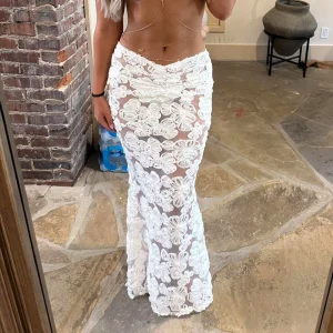 3D Floral Sheer Mesh Mermaid Maxi Skirt