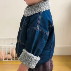 Children 2-6 Years Clothes Wash Denim Sherpa Lined Warm Winter Casual Jacket