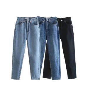 Calças Mom Jeans Femininas, Roupas Casuais Femininas, Roupas de Rua, Harem, Boyfriend, Cintura Alta, Calças de Denim para Mulheres