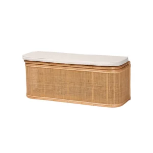 Wholesale Bohemian Natural Rattan Storage Bench Entryway Storage Ottoman Bench with Cushion From Vietnam