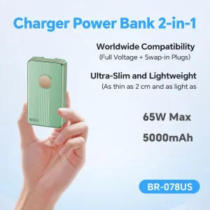 65W Pd USB-C Fast Charger Foldable Plug Compact for Android Tablets Phones &amp; Laptops, Portable Power Bank Charger for Light Business Travel
