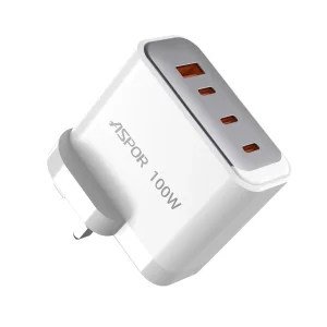 100W GaN Super-Fast-Charging Adapter ASPOR A837 UK/US Plug QC+PD Dual-Port OEM/ODM