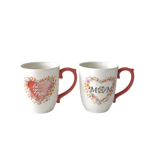 China Mother's Day Floral Heart Ceramic Mug with Red Handle Supplier, Factory