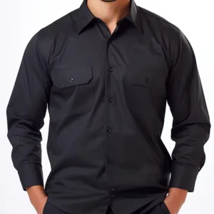 Men's Long Sleeve Double Chest Pocket Shirt Business Casual Office Wear Cotton Blend Wrinkle-Free Dress Shirt