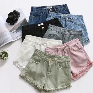 Shorts de Denim de Cintura Alta para Mulheres