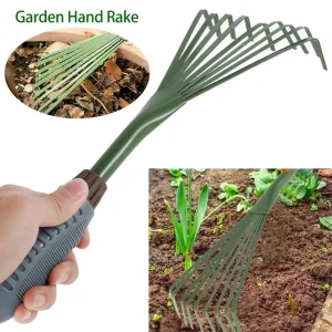 9 Rastrillo de Jardín 15.5 Rastrillo de Césped de Pulgadas Rastrillo de Mano Escoba de Hojas con Agarre Rastrillo de Limpieza Rastrillo para Excremento de Mascotas Herramientas de Jardinería