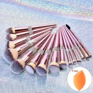 12PC Pincéis de Maquiagem Personalizados Kabuki Brilhante Rosa Ouro Pincéis de Base Cosméticos Pincel Facial Macio Limpador Pincéis de Maquiagem Rosa