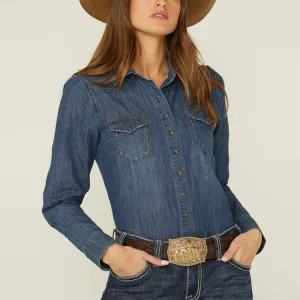 Customize Designed Jean Shirts Women Solid Long Sleeve Women Jeans Shirts Classic Denim Women Blouses Casual Shirts