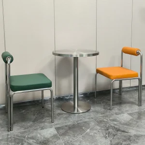 Modern Square Restaurant Furniture Diameter 50cm Stainless Steel Table Chair Combination for Milk Tea Shop Coffe Shop