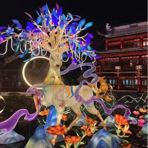 Customized Traditional Chinese Festival Lantern Colorful Cloth Animal Lights Christmas Theme Reindeer Crafts